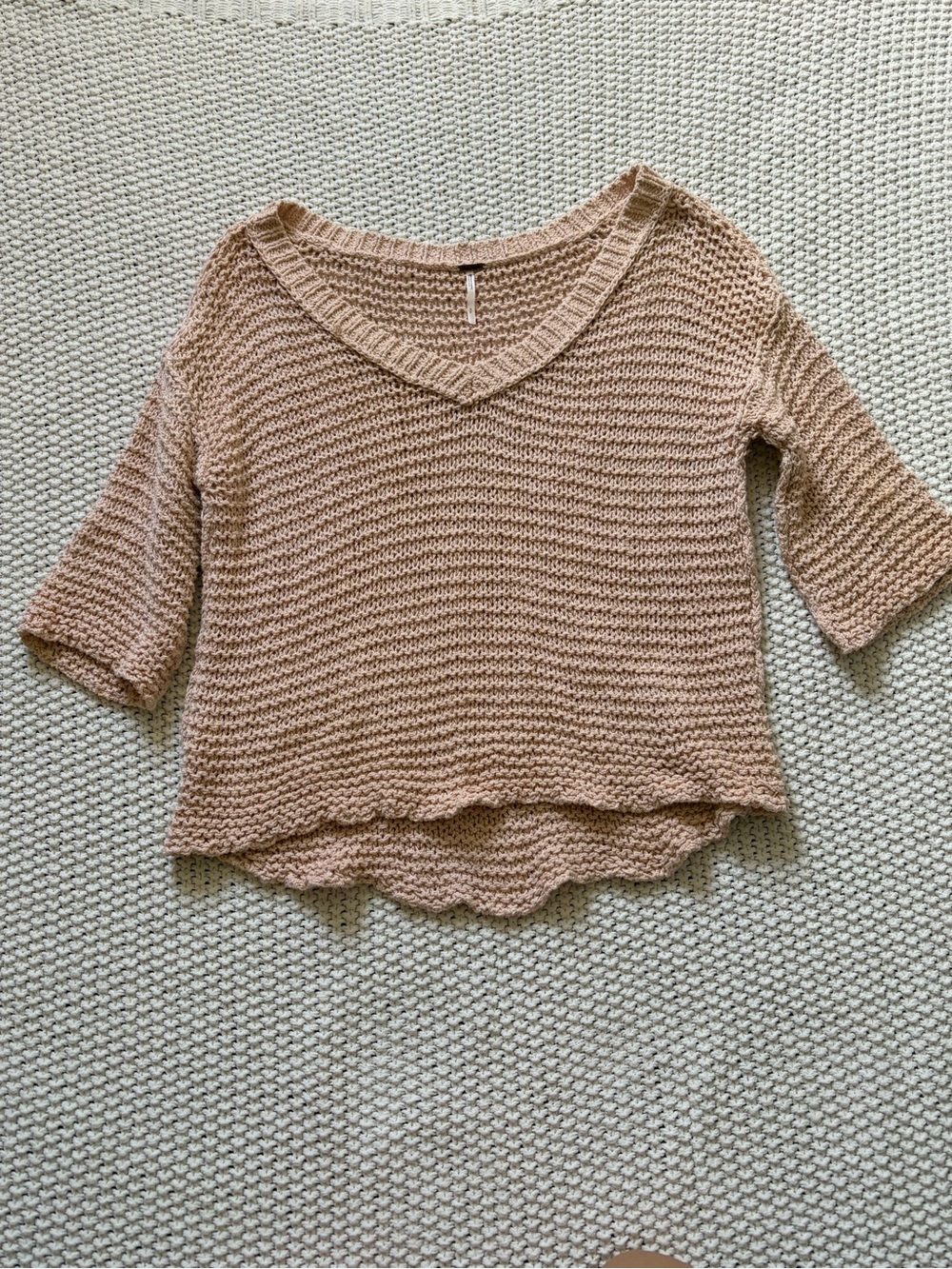 Free People Pink Sheer Knit Sweater | ¾ Sleeve | S